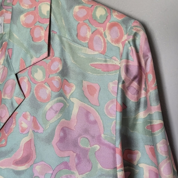 Vintage 80s Jim Thompson 100% Silk Cottagecore Pastel Button Down Blouse 8 - Picture 6 of 10